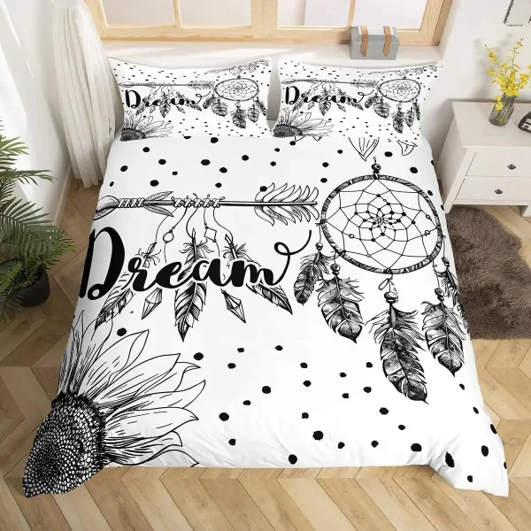 Set biancheria da letto Dream Catcher Copripiumino Boho Mandala Twin King, Copripiumino con piume tribali esotiche Copripiumino con cielo stellato Galaxy 5