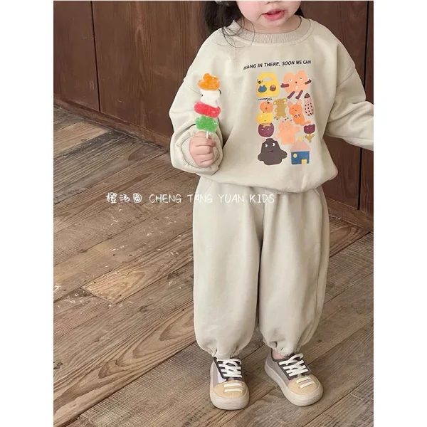 Bambino Carino Set Ragazze Sport Stampa Maglione Pantaloni Della Tuta Vestito Autunno Nuovi Bambini Girocollo Moda Casual Sottile in Due Pezzi 2-8Y 5