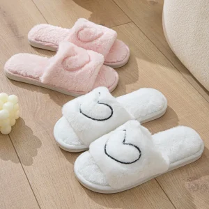Pantofole da casa calde da donna Uomo Camera da letto interna Scivoli con motivo a cuore carino Sandali da casa in peluche antiscivolo per adulti Scarpe alla moda per coppie 1