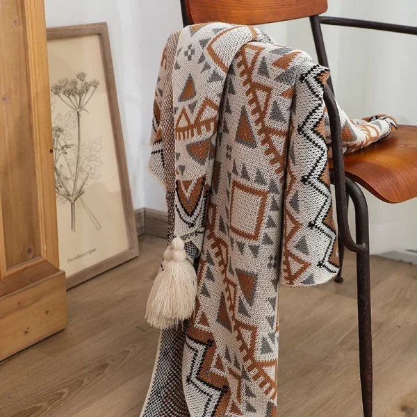 Coperta parasole Navajo, comoda e morbida, lavorata a maglia, bohémien, per ufficio, aria condizionata, coperta per divano per tutte le stagioni 5