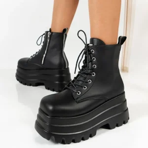 Stivali da moto con piattaforma robusta gotica Donna Autunno Inverno Stivali da combattimento punk Donna Fondo spesso Caviglia in pelle PU Botas Mujer 1