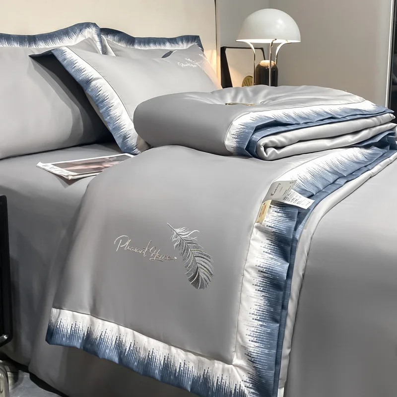 Coperta estiva ricamata in piuma di fascia alta confortevole può dormire condizionatore d'aria nudo trapunta Queen lavabile in lavatrice piumino sottile 1