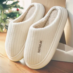 Pantofole da coppia Strisce per interni Fluff Memory Foam Soffice Eva antiscivolo Tacco morbido Pantofole in peluche antiscivolo Scarpe da casa invernali da donna 1