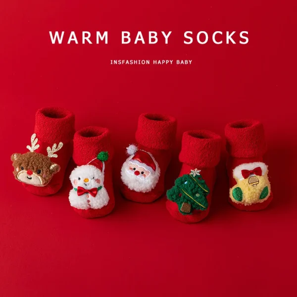 Neonato Cotone Autunno Inverno Neonate Ragazzi Calzini per bambini Infantile Natale Babbo Natale Terry Pantofole calde Calzino per bambini 0-3 anni 2