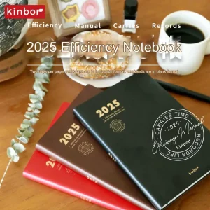 Kinbor 2025 Schedule Notebook Efficiency Book A5 Self-filled PU Leather Handbook 1 pagina 2-day Record Organization diario guidato 1