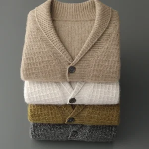 2025 Nuovo maglione di cashmere 100% Autunno Inverno Retro Abbigliamento da uomo Collo a scialle Cardigan Maglione lavorato a maglia intrecciato spesso di alta qualità 1