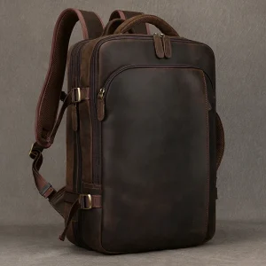 Zaino da uomo Vintage in pelle di cavallo pazzo zaino in pelle bovina zaino da viaggio classico grande 15.6 "borsa per Computer portatile da uomo 1