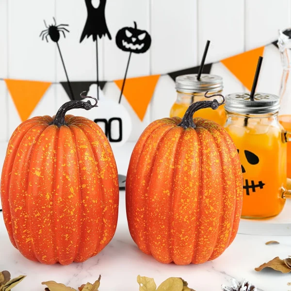 Grande zucca in schiuma artificiale - Decorazione realistica, adatta per attività di Halloween e Ringraziamento, può disegnare artigianato fai-da-te 2