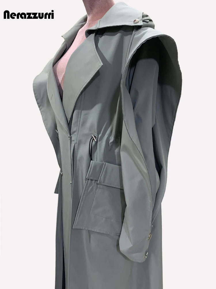 Nerazzurri autunno lungo Trench arruffato oversize per le donne coulisse sciolto elegante lusso Chic soprabito asimmetrico 2024 6
