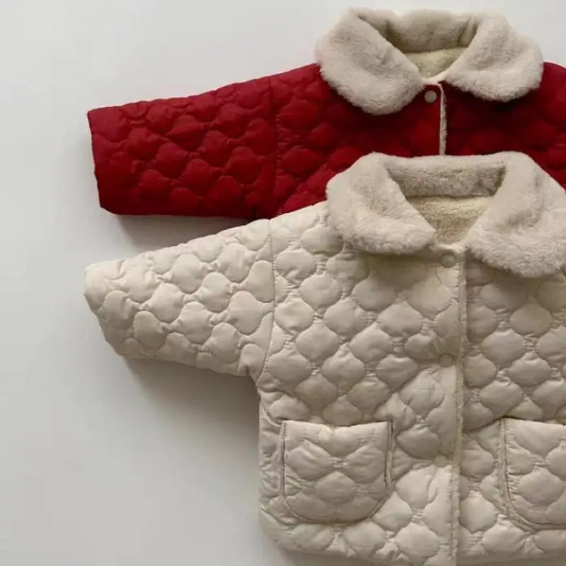 Autunno inverno Ins bambini più velluto addensare cappotto di cotone ragazza bambino moda solido risvolto top bambino ragazzo in pile caldo giacca Casual 4