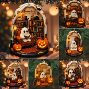 1/6 pezzi carino Halloween Deco caldo ornamenti di Halloween spettrale ornamenti di fantasmi di Halloween per interni Home Deco acrilico 2D per la lettura 1