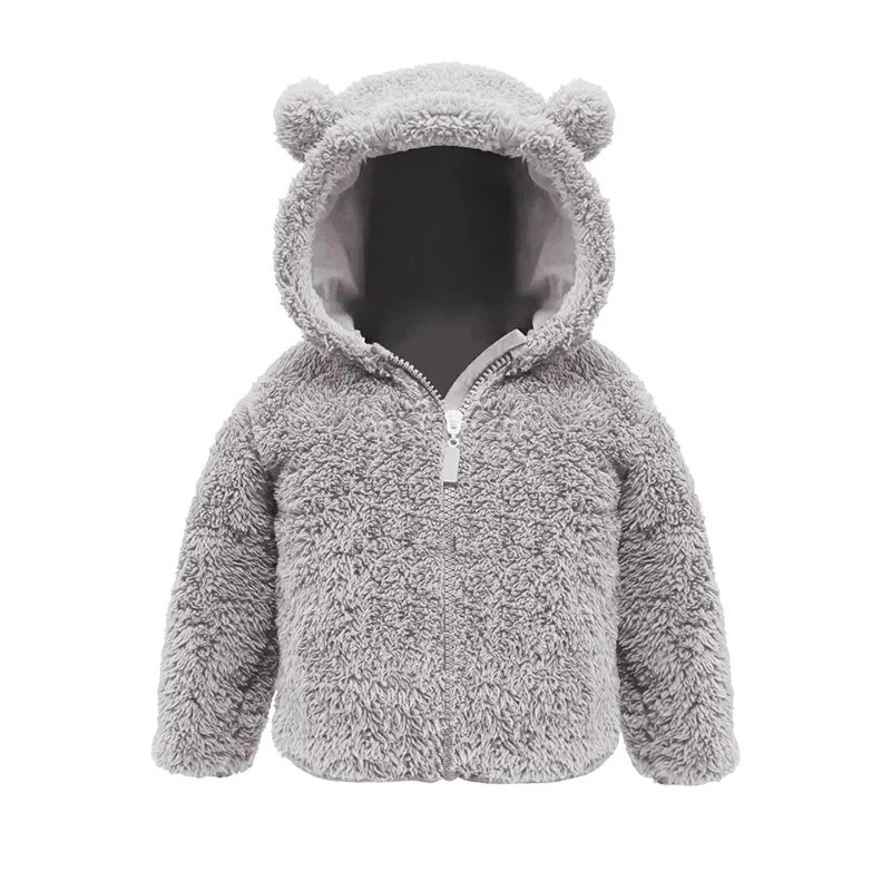 Abbigliamento per bambini Ragazzi Ragazze Cappotto 0-24 mesi Autunno Inverno Tinta unita Flanella Cerniera Capispalla con cappuccio Vestiti per neonati 4