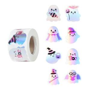 500 adesivi fantasma di Halloween rotolo adesivi zucca fantasma decalcomanie di carta autoadesive decorative per bomboniere di Halloween 1