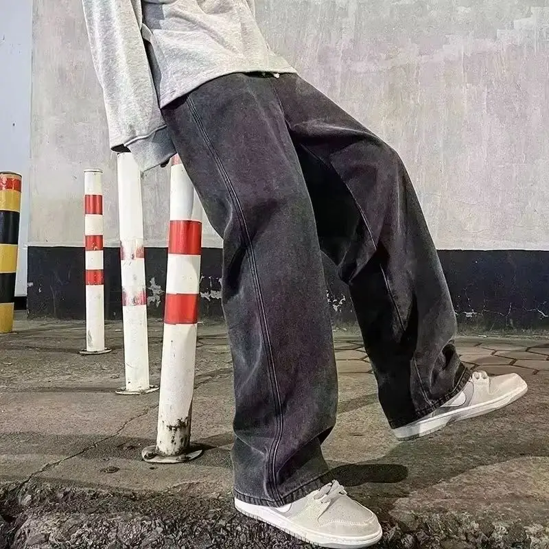 Jeans da uomo 2025 Stile caldo invernale Stile coreano Street Hip-hop Pantaloni in denim larghi Pantaloni in lana di velluto Nero Azzurro 2