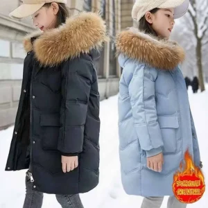 Piumino imbottito per ragazze Inverno Bambini Spessore caldo cotone Vestiti Cappotto Fodera Peluche Capispalla con cappuccio Parka freddo Tuta da neve 5-12 anni 1