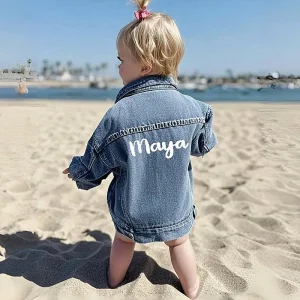 Giacca di jeans personalizzata per bambini Capispalla Cappotti con toppe Nome personalizzato Giacca di jeans Regalo ideale per baby shower o compleanni 1