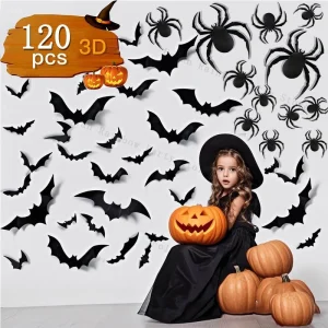 Decorazione da parete 3D impermeabile pipistrelli neri Decorazioni di Halloween Decorazioni per la casa stregata Adesivo 3D pipistrelli ragno Puntelli spaventosi di Halloween 1
