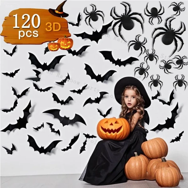 Decorazione da parete 3D impermeabile pipistrelli neri Decorazioni di Halloween Decorazioni per la casa stregata Adesivo 3D pipistrelli ragno Puntelli spaventosi di Halloween 1
