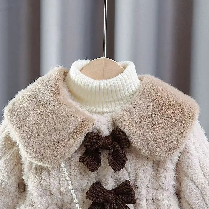 Bambini Ragazze Bambino Soffici Giubbotti Bambini Pelliccia Sintetica Fiocco Cappotti Inverno Spessore Caldo Tuta Sportiva Risvolto Abiti Casual 1-5 Anni 5