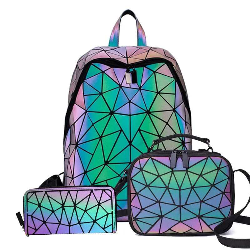 Zaini luminosi Zaino per laptop geometrico da 14 pollici da donna Borsa a tracolla Zaino Zaino Zaino olografico Borsa da scuola Trave femminile 1