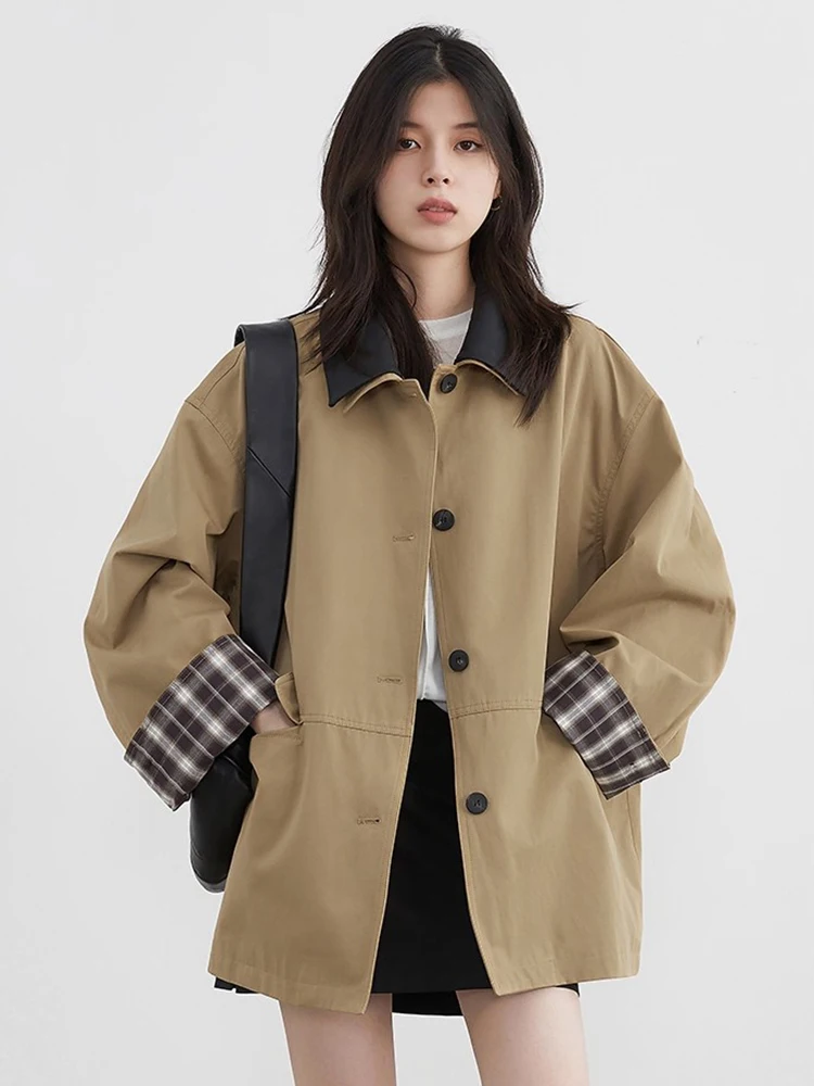 CHIC VEN Donne coreane Trench di media lunghezza monopetto Cappotto casual allentato Cappotto giacca a vento scozzese femminile Primavera Autunno 2025 6