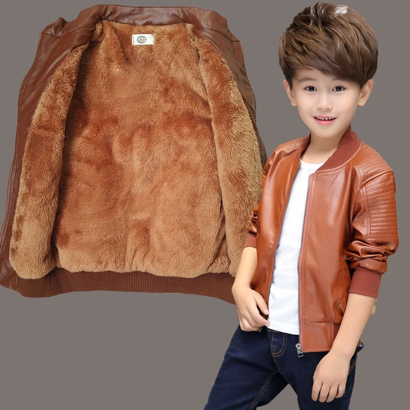 2 4 6 8 10 12 13 anni Big Boys Cappotto Autunno Inverno Più Velluto Caldo Adolescente Bambini Giacca di Pelle Moda Impermeabile Bambini Outwear 2