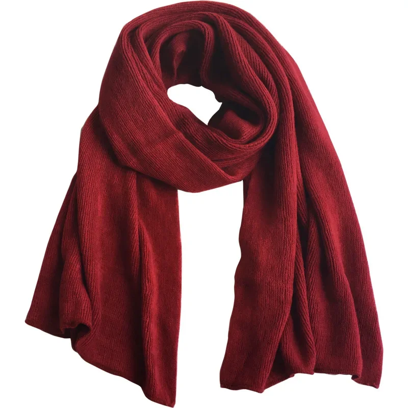 Sciarpa invernale in cashmere vino rosso da donna tinta unita studente versatile maglia lunga calda addensata regalo per coppia anno lunare 5