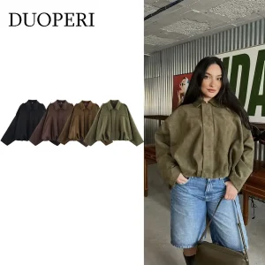 DUOPERI Donna 2025 Nuove giacche bomber solide Collo con risvolto Maniche lunghe Eleganza femminile Chic Giacca casual Top 1