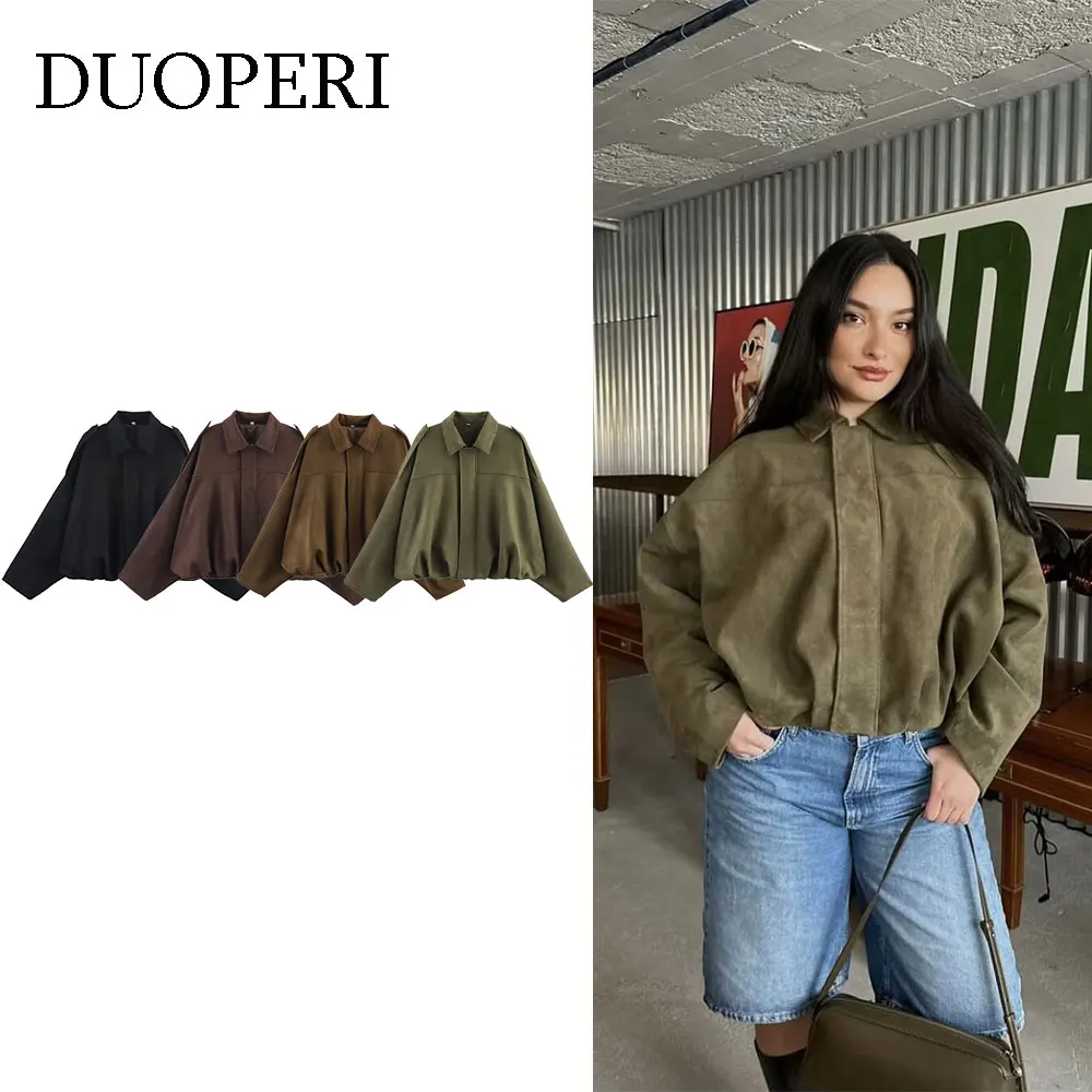 DUOPERI Donna 2025 Nuove giacche bomber solide Collo con risvolto Maniche lunghe Eleganza femminile Chic Giacca casual Top 1