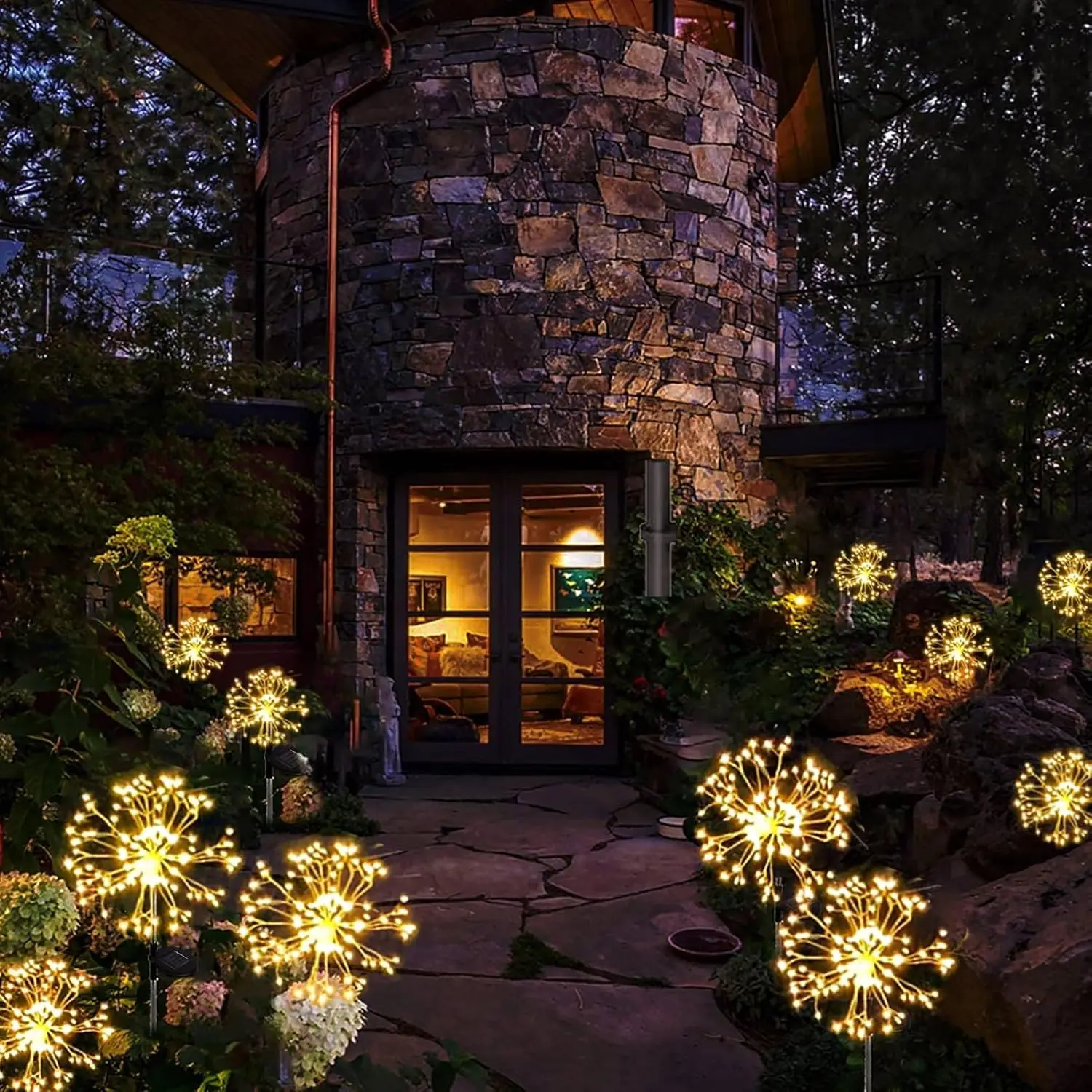 Luci solari da giardino a LED Luci solari impermeabili per fuochi d'artificio fai da te per esterni Lampada da terra Prato Cortile Percorso Patio Deocoration 5