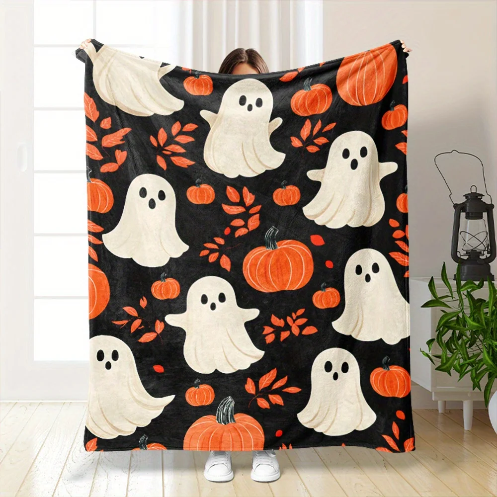 Coperta di Halloween Fantasma Zucca Stampa Morbido peluche Spettrale Design festivo Decorazioni per la casa Divano letto Soggiorno Regalo per feste 1