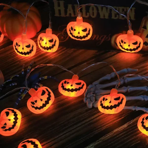 Luci a stringa a LED per decorazioni di Halloween, lampada a sospensione a ragnatela fantasma di zucca, oggetti di scena per lanterne all'aperto per la casa 5