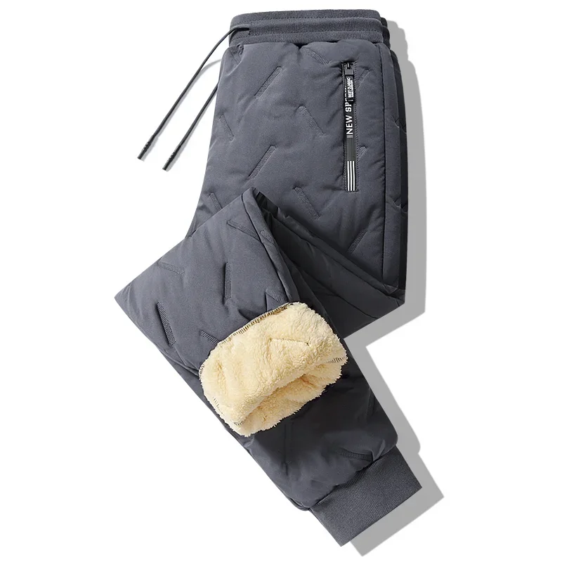 Felpa invernale da uomo Pantaloni sportivi in pile spesso peluche Pantaloni termici in lana d'agnello Pantaloni casual Pantaloni in cotone caldo antivento impermeabili 3