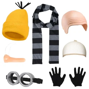 Piccolo uomo giallo Cosplay Halloween Party Bad Guy Costumi Film Cartoon Divertente vestire Il ladro magico Papà Sciarpa a righe grigie 1