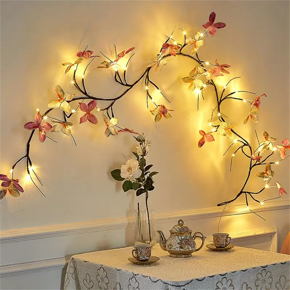 1PC/2PC 30Led Willow Vine String Light 1.3M 8 modalità USB Farfalla Festival Decorazione della stanza Luci da parete per interni ed esterni 2