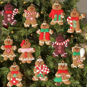 12 pezzi di ornamenti di omino di pan di zenzero per albero di Natale, figurine assortite, decorazioni pendenti, giocattoli 1