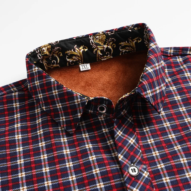 Camicia invernale da uomo 2025 Camicia da papà in flanella scozzese calda spessa foderata in pile per uomo maturo Camicia casual a maniche lunghe con colletto rovesciato 3