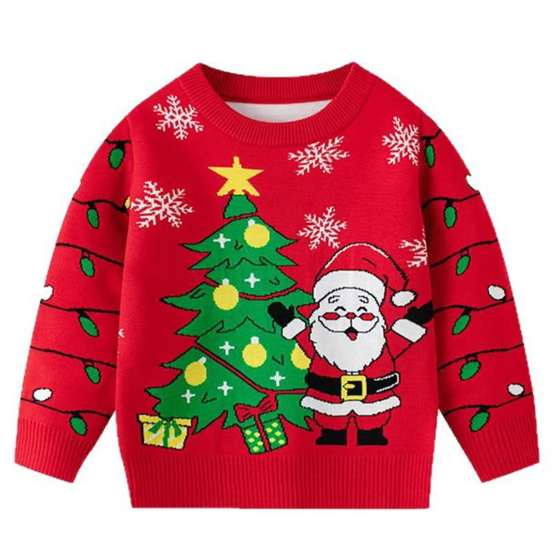 2025 Maglione adorabile Ragazzi Ragazze Simpatici pullover di Natale Autunno Inverno Babbo Natale Albero di Natale Bambini lavorati a maglia Maglieria calda e morbida 1