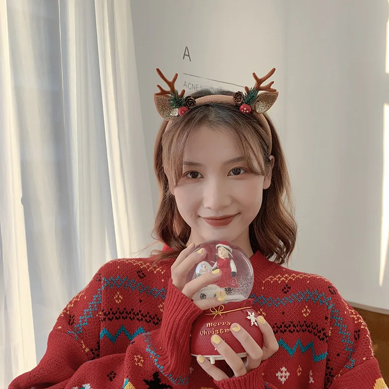 Fascia natalizia Corna di renna Corno Fiore Fascia per capelli Chiusura Copricapo per bambini Adulto Capodanno Navidad Party Halloween Cosplay 6