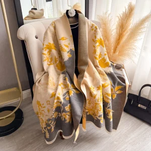 Sciarpa jacquard calda da donna con scialle in finto cashmere, multiuso, autunno inverno, protezione per il collo, stile coperta 1