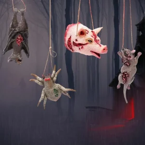 Halloween Spooky Animal Hanging Decor realistico Creepy Hanging Rat Pig Head Spider Bat Decoration Haunted House Prop Home Decor 1