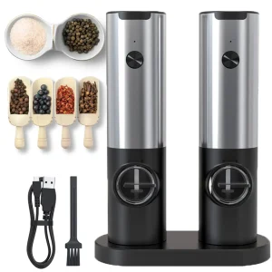 Set macina sale e pepe elettrico ricaricabile tramite USB con base di ricarica Set automatico di macinapepe nero e sale marino 1