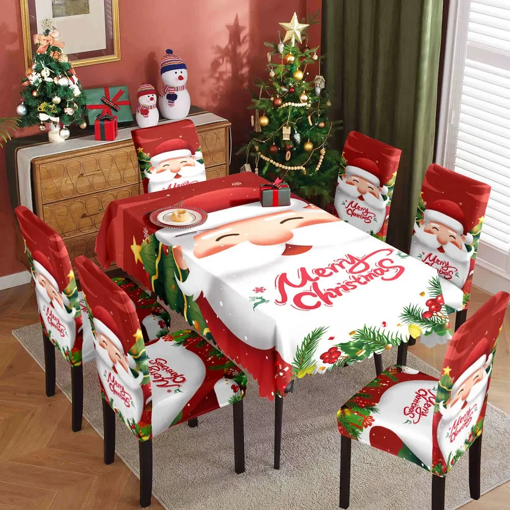 1SET natale impermeabile stampato tovaglia ristorante casa stampata coprisedia natale tovaglia coprisedia decorazione set 4