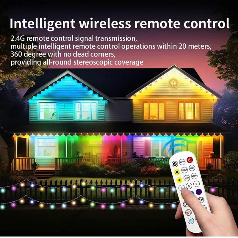 Luci per grondaia RGB Luci per illuminazione esterna permanenti Bluetooth Temporizzatore di sincronizzazione musicale IP67 Stringa impermeabile Decorazioni per feste a casa 5