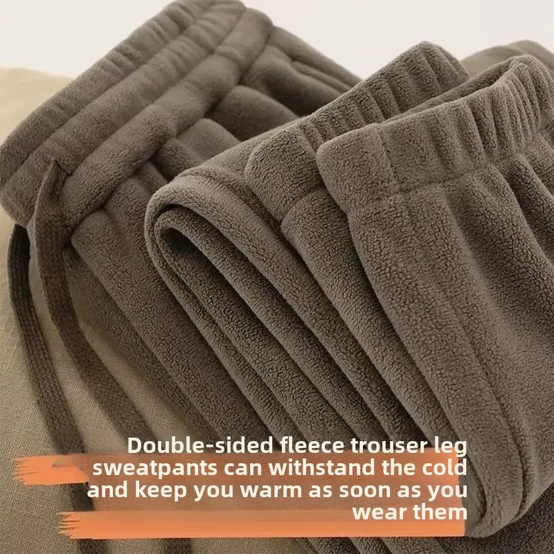Pantaloni in pile con cerniera double face per uomo Pantaloni sportivi caldi invernali ispessiti Pantaloni capispalla larghi casual 4
