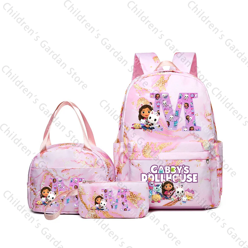 3 pezzi Gabby Dollhouses Ragazze Zaino Borsa per il pranzo Astuccio Studente Zaino per cartoni animati Bento Pouch Borse per penne Materiale scolastico Regali 2