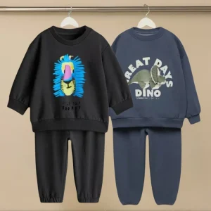 Set di abbigliamento girocollo per bambini di nuova moda Pullover a tema leone e dinosauro + pantaloni lunghi Set Stili di vendita superiori Top in cotone cartone animato 1