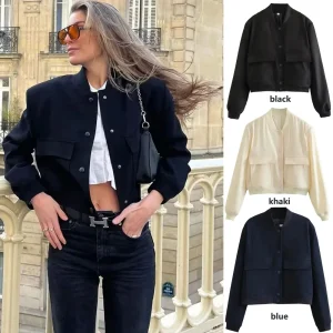 1 pz giacca bomber da donna cappotto bianco autunno inverno bottoni baseball aviatore giacche corte per donna capispalla corto a maniche lunghe 1