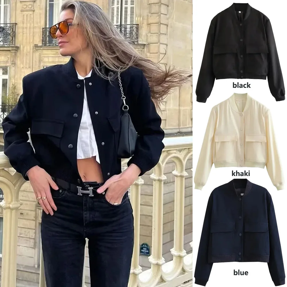 1 pz giacca bomber da donna cappotto bianco autunno inverno bottoni baseball aviatore giacche corte per donna capispalla corto a maniche lunghe 1