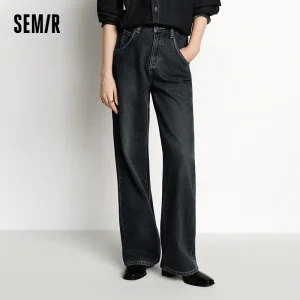 Semir Jeans Donna Gamba larga Foderato in pile Comodo Vita alta Inverno 2025 Nuovi pantaloni lunghi fino al pavimento con effetto allungamento delle gambe 1
